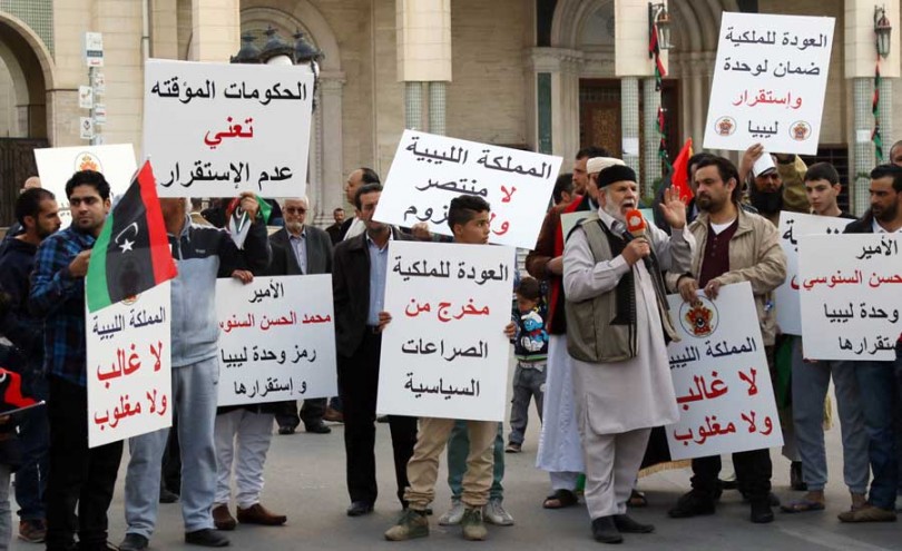 Libyans take part in a protest in Tripoli against the UN-backed unity government and demanding the reinstallation of monarchy rule, on March 25, 2016. (Photo: MAHMUD TURKIA/AFP/Getty Images)